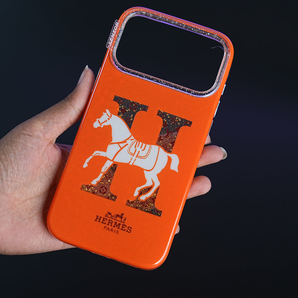 iPhone 17 Series Luxury H Style Horse Monogram Glitter Case