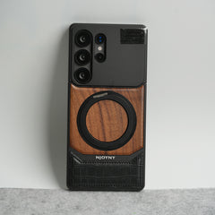 Samsung Galaxy Ultra series Metallic Wood Leather AeroFLex Aluminium  Case With Rotating Stand