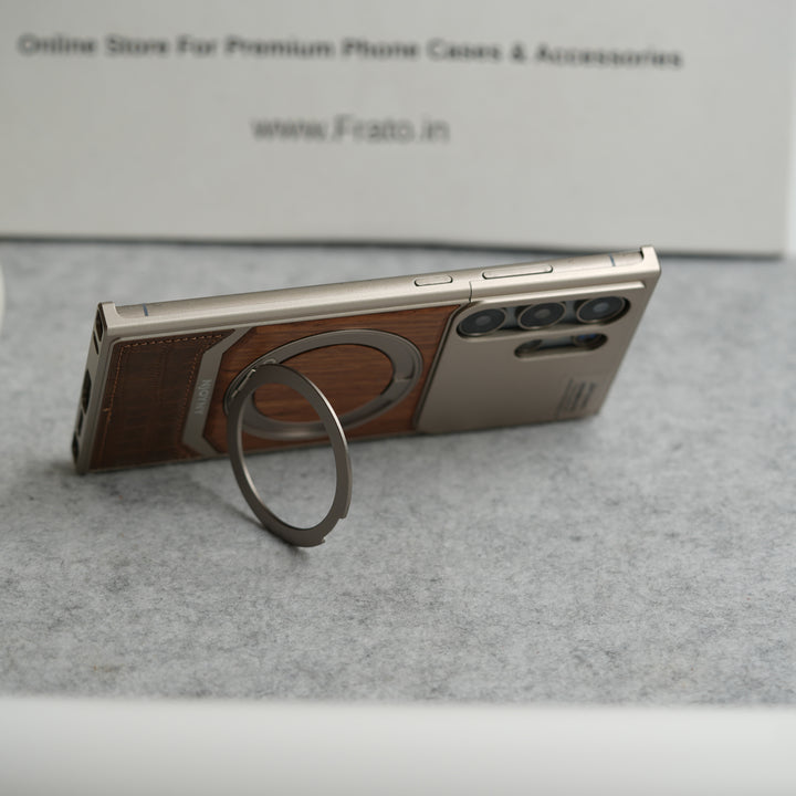 Samsung Galaxy Ultra series Metallic Wood Leather AeroFLex Aluminium  Case With Rotating Stand