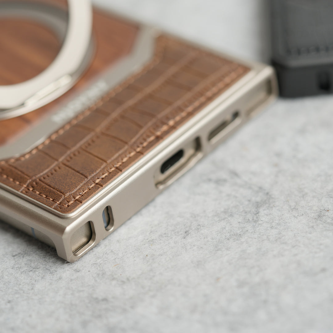 Samsung Galaxy Ultra series Metallic Wood Leather AeroFLex Aluminium  Case With Rotating Stand
