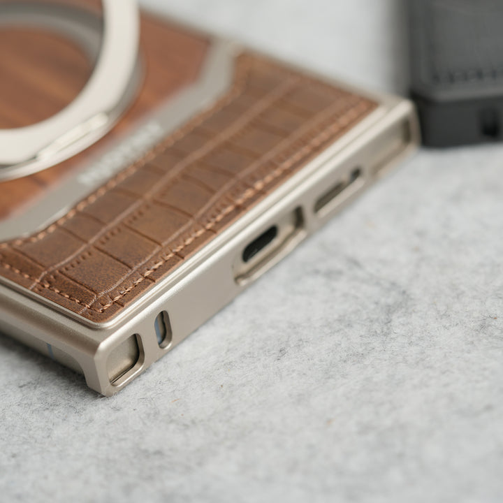 Samsung Galaxy Ultra series Metallic Wood Leather AeroFLex Aluminium  Case With Rotating Stand