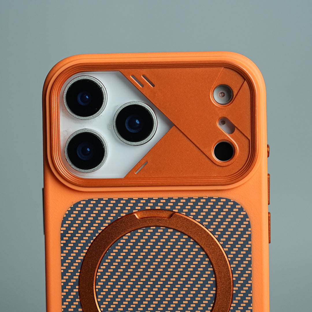 iPhone 17 Series Carbon Fiber Texture Ring Stand Protective Case Cover