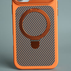 iPhone 17 Series Carbon Fiber Texture Ring Stand Protective Case Cover