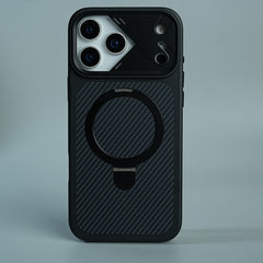 iPhone 17 Series Carbon Fiber Texture Ring Stand Protective Case Cover