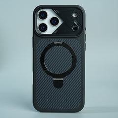 iPhone 17 Series Carbon Fiber Texture Ring Stand Protective Case Cover