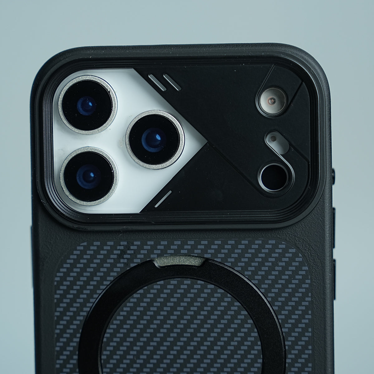 iPhone 17 Series Carbon Fiber Texture Ring Stand Protective Case Cover