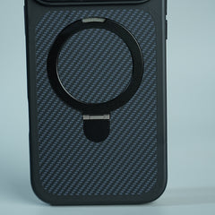 iPhone 17 Series Carbon Fiber Texture Ring Stand Protective Case Cover