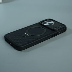 iPhone 17 Series Carbon Fiber Texture Ring Stand Protective Case Cover