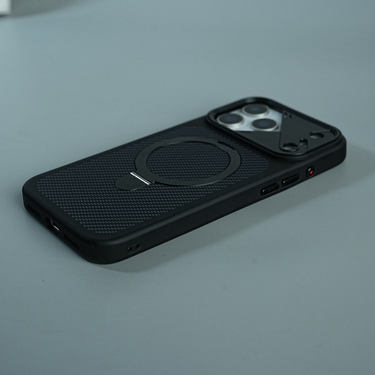 iPhone 17 Series Carbon Fiber Texture Ring Stand Protective Case Cover