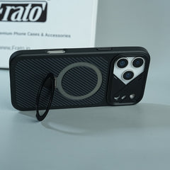iPhone 17 Series Carbon Fiber Texture Ring Stand Protective Case Cover