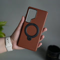 Galaxy S24 Ultra PU Leather Case with Metal Camera Frame & 360° Rotating Metal Stand