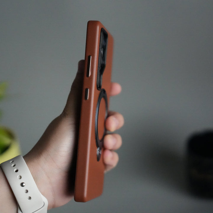 Galaxy S25 Ultra PU Leather Case with Metal Camera Frame & 360° Rotating Metal Stand