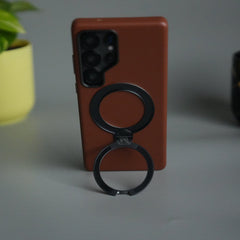 Galaxy S25 Ultra PU Leather Case with Metal Camera Frame & 360° Rotating Metal Stand