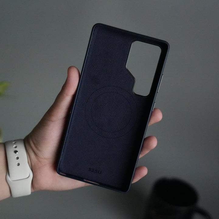 Galaxy S24 Ultra PU Leather Case with Metal Camera Frame & 360° Rotating Metal Stand