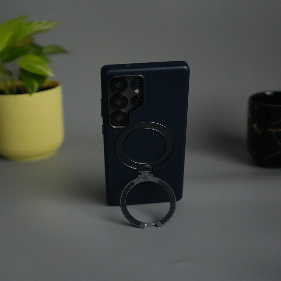 Galaxy S24 Ultra PU Leather Case with Metal Camera Frame & 360° Rotating Metal Stand