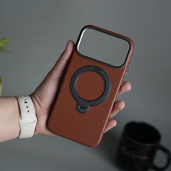 iPhone 17 Pro PU Leather Case with Metal Camera Frame & 360° Rotating Metal Stand