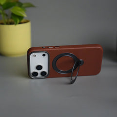 iPhone 17 Pro PU Leather Case with Metal Camera Frame & 360° Rotating Metal Stand