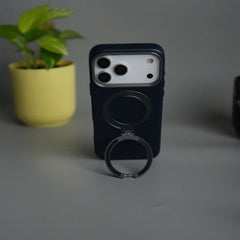 iPhone 17 Pro PU Leather Case with Metal Camera Frame & 360° Rotating Metal Stand