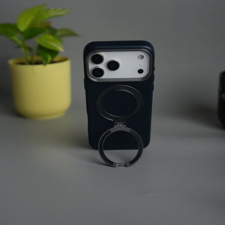 iPhone 17 Pro Max PU Leather Case with Metal Camera Frame & 360° Rotating Metal Stand