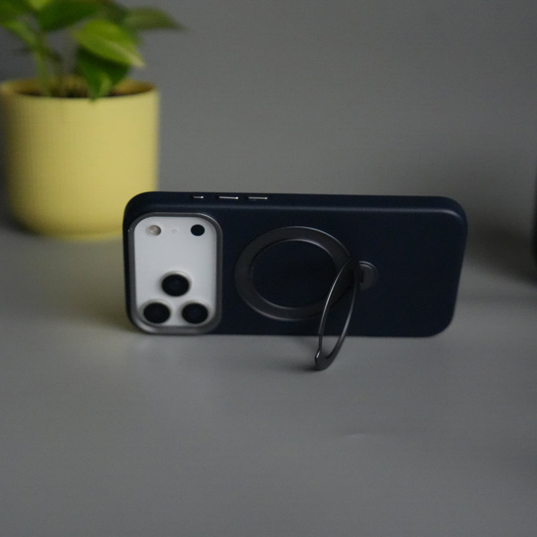 iPhone 17 Pro Max PU Leather Case with Metal Camera Frame & 360° Rotating Metal Stand