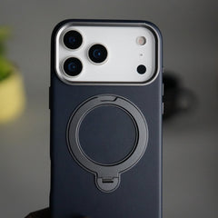 iPhone 17 Pro PU Leather Case with Metal Camera Frame & 360° Rotating Metal Stand