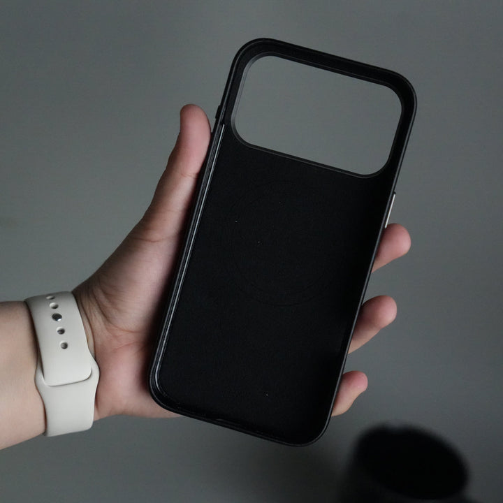 iPhone 17 Pro PU Leather Case with Metal Camera Frame & 360° Rotating Metal Stand