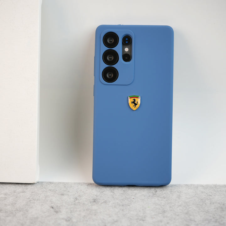 Samsung Galaxy S25 Ultra Sports Car Logo Liquid Silicone Case Cover (Blue)