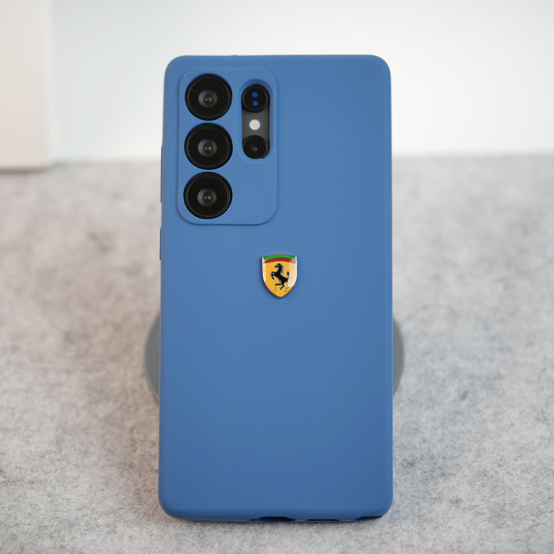 Samsung Galaxy S25 Ultra Sports Car Logo Liquid Silicone Case Cover (Blue)