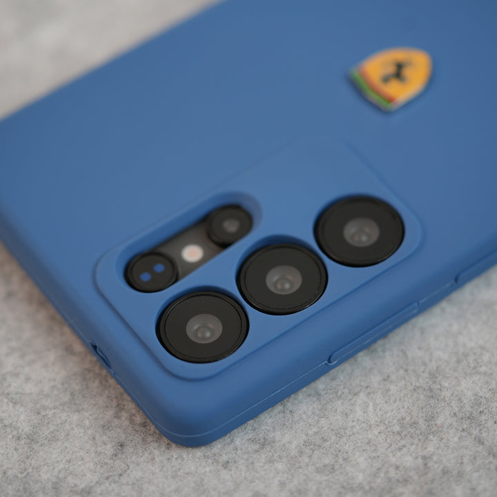 Samsung Galaxy S25 Ultra Sports Car Logo Liquid Silicone Case Cover (Blue)