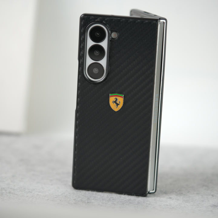 Samsung Galaxy Z Fold 5 FR Sports Car Logo Carbon Fiber Texture Case Cover