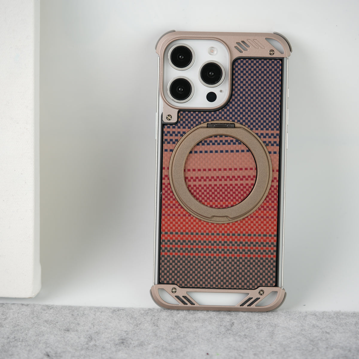 iPhone 16 Pro Max Aramid Fiber Metal Case With Rotating Stand Desert Titanium