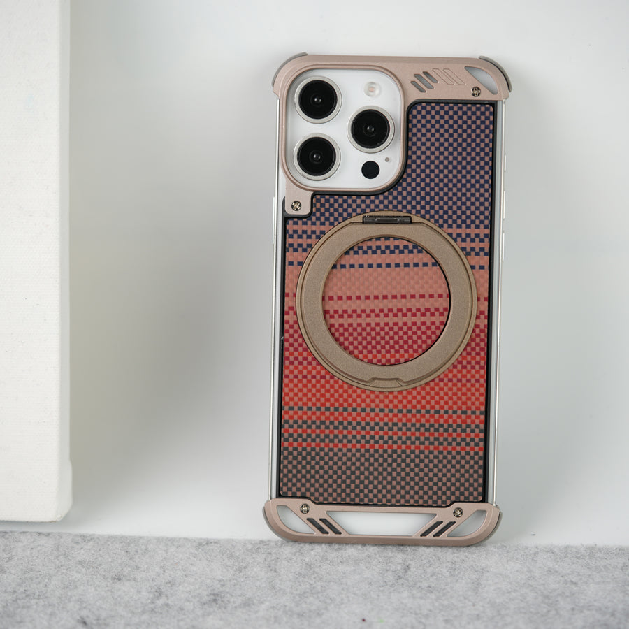 iPhone 16 Pro Max Aramid Fiber Metal Case With Rotating Stand Desert Titanium