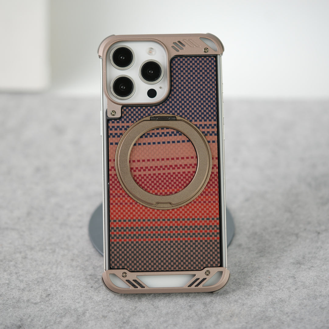 iPhone 16 Pro Max Aramid Fiber Metal Case With Rotating Stand Desert Titanium