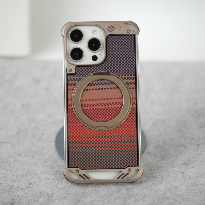 iPhone 16 Pro Max Aramid Fiber Metal Case With Rotating Stand Desert Titanium