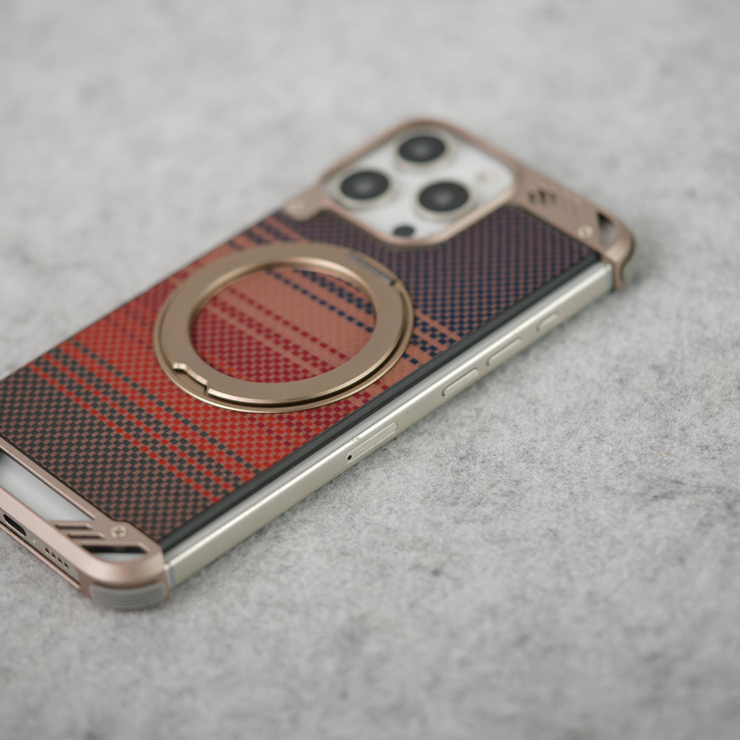 iPhone 16 Pro Max Aramid Fiber Metal Case With Rotating Stand Desert Titanium