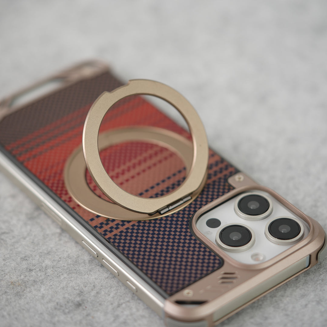 iPhone 16 Pro Max Aramid Fiber Metal Case With Rotating Stand Desert Titanium