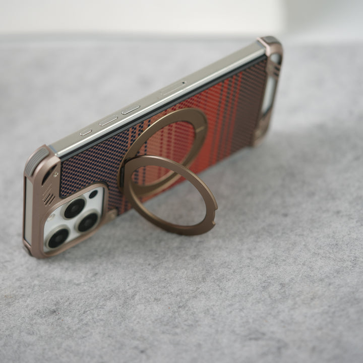 iPhone 16 Pro Max Aramid Fiber Metal Case With Rotating Stand Desert Titanium