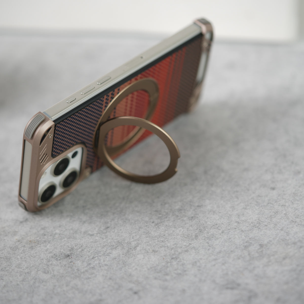 iPhone 16 Pro Max Aramid Fiber Metal Case With Rotating Stand Desert Titanium