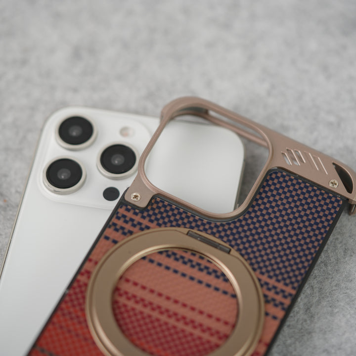 iPhone 16 Pro Max Aramid Fiber Metal Case With Rotating Stand Desert Titanium