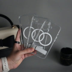 iPhone 17 Series Transparent Bottom Metal Stand MagSafe Supported Case Cover