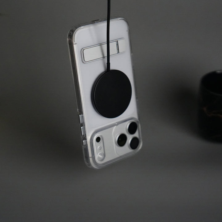 iPhone 17 Series Transparent Bottom Metal Stand MagSafe Supported Case Cover