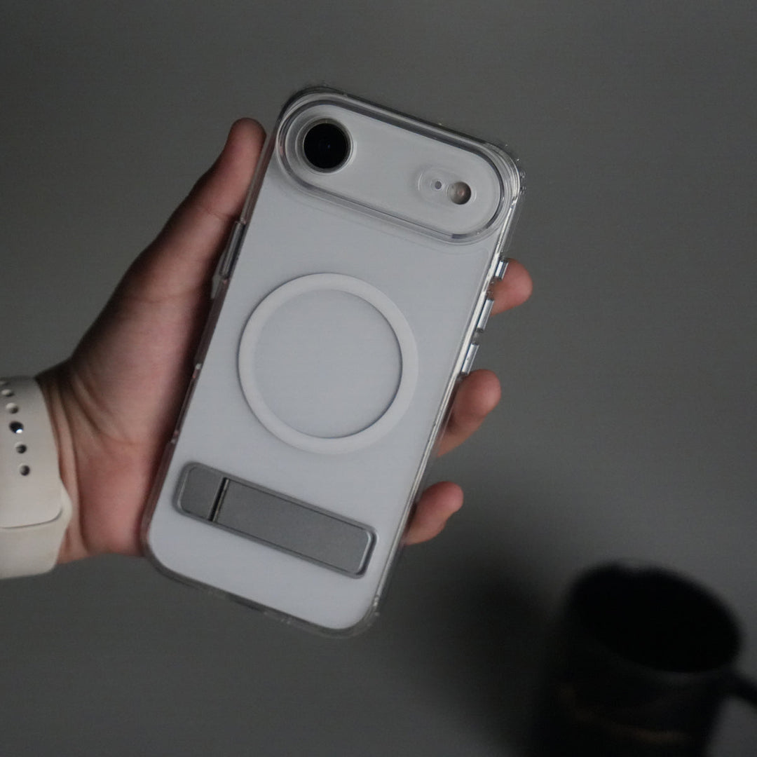 iPhone 17 Series Transparent Bottom Metal Stand MagSafe Supported Case Cover