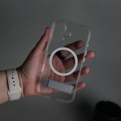 iPhone 17 Series Transparent Bottom Metal Stand MagSafe Supported Case Cover
