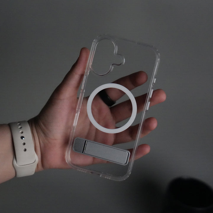 iPhone 17 Series Transparent Bottom Metal Stand MagSafe Supported Case Cover