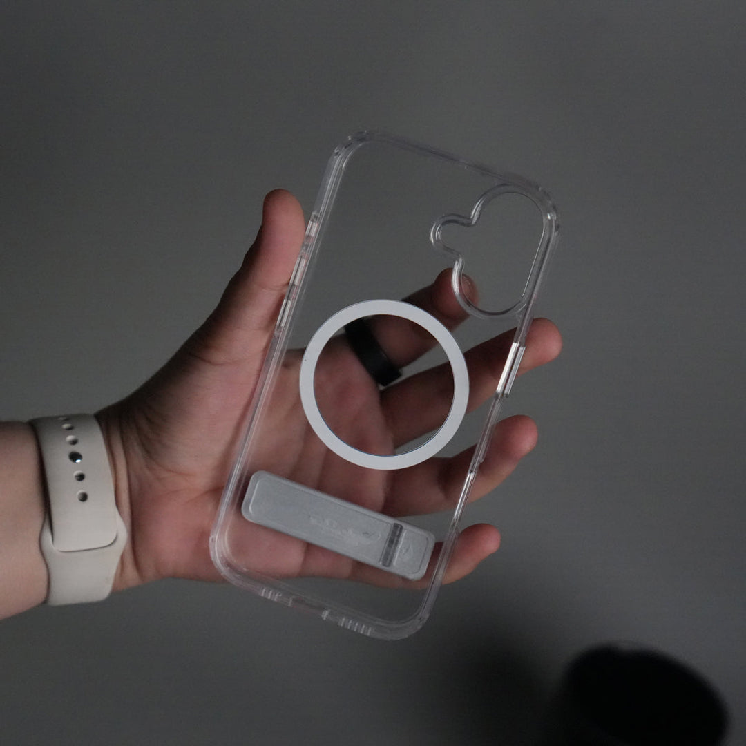 iPhone 17 Series Transparent Bottom Metal Stand MagSafe Supported Case Cover