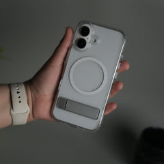 iPhone 17 Series Transparent Bottom Metal Stand MagSafe Supported Case Cover