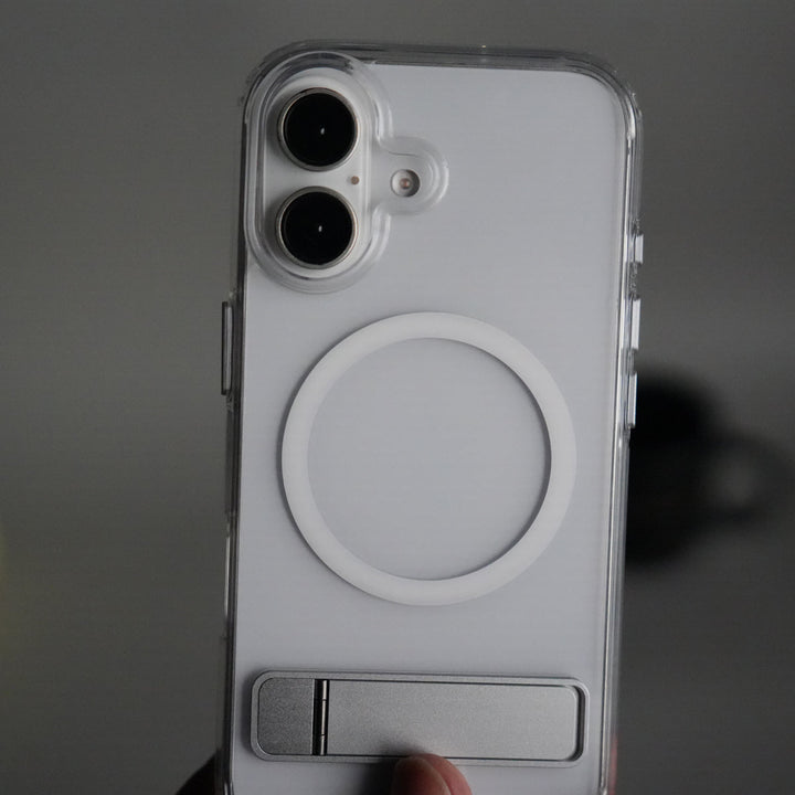 iPhone 17 Series Transparent Bottom Metal Stand MagSafe Supported Case Cover