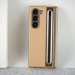 Samsung Galaxy Z Fold 5 Leather Plating front Glass Protection Hinge Case Folding Cover