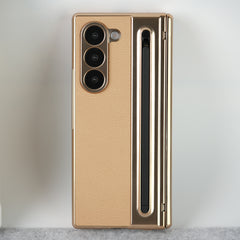 Samsung Galaxy Z Fold 5 Leather Plating front Glass Protection Hinge Case Folding Cover