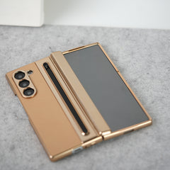 Samsung Galaxy Z Fold 5 Leather Plating front Glass Protection Hinge Case Folding Cover